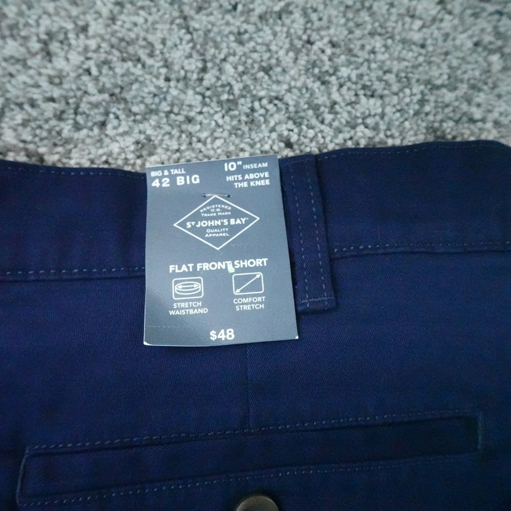 NEW St Johns Bay Shorts Mens 42 Blue Chino Flat Front Comfort Stretch Dad Golf
